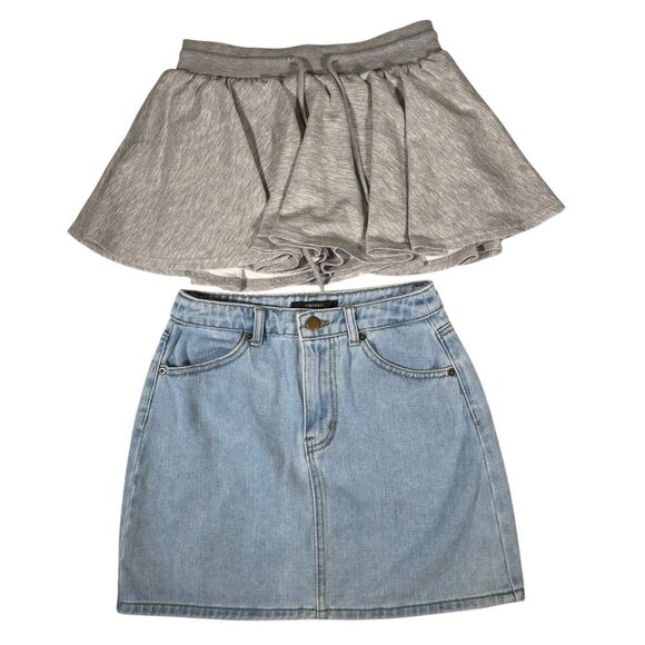 Women’s Mini Skirt Lot Size Small Jean Denim Tennis Gray Grey Forever 21 Pockets - Picture 1 of 7